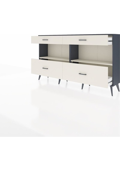 Arges Konsol 2 Raflı 4 Çekmeceli 176x30x99 Antrasit-aytaşı Antrasit-aytaşı
