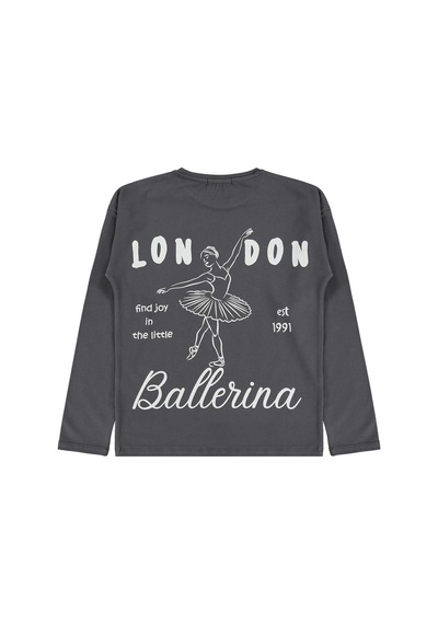 Civil Girls Ballerina Baskılı 10-13 Yaş Sweatshirt - Gri Antrasit