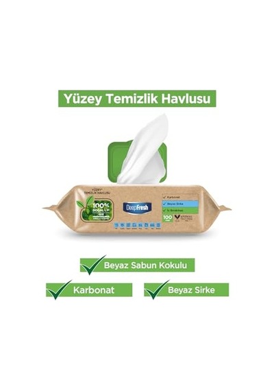 Deep Fresh Deepfresh İz Bırakmaz Yüzey Temizleme Havlusu, Beyaz Sabun Kokulu 100 Yaprak Açık Bej