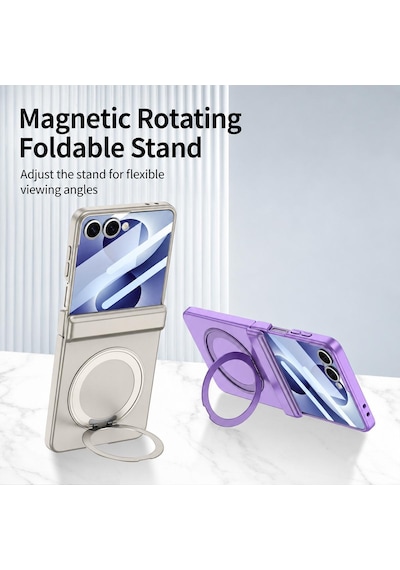 Teleplus Samsung Galaxy Uyumlu Z Flip 8 Kılıf M-safe Şarj Özellikli Kıpta Kpt-06 Ring Standlı Kapak