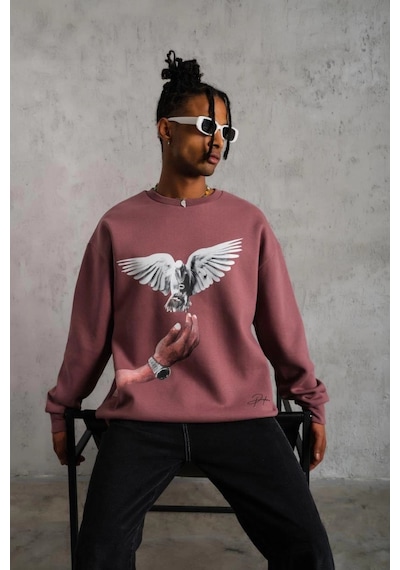Ertaştrendstore Erkek Güvercin Baskılı Bisiklet Yaka Sweatshirt 3 İplik Pamuklu - Gül Kurusu Çok Renk Ertaştrendstore Erkek Güvercin Baskılı Bisiklet Yaka Sweatshirt 3 İplik Pamuklu - Gül Kurusu Çok Renk