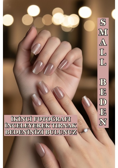 Kedi Gözü Small Beden Kısa Küt 10 Adet Takma Tırnak Seti T098 Light Nude Color