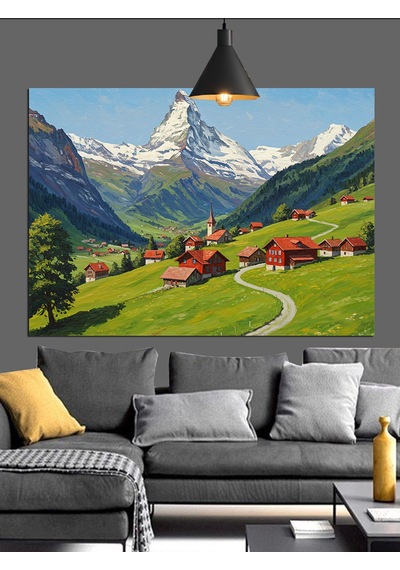Dağ Manzarası Ve Yeşil Vadi Matterhorn/alpler Dekoratif Kanvas - Mdf Ahşap Tablo