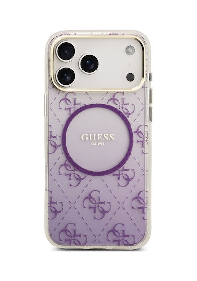Apple Uyumlu iPhone 17 Pro Max Kılıf Guess Lisanslı M-safe Özellikli 4g Desenli Simli Silikon Kapak Mor Mor