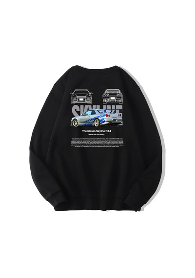 Brz Collection Unisex Oversize The Nissan Skyline R34 Sweatshirt Siyah