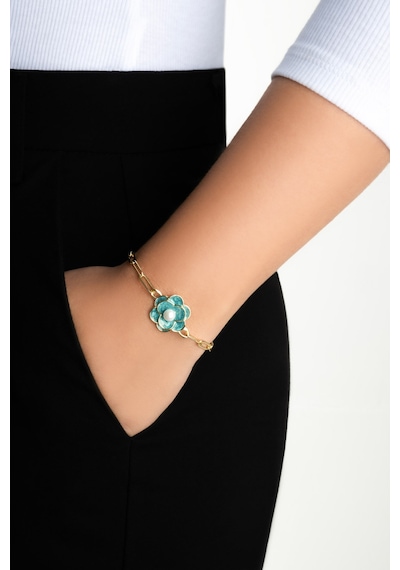 Kamelya Çiçeği 18 Ayar Sarı Altın Kaplama 19 Cm Gümüş Zincir Bileklik 09236048