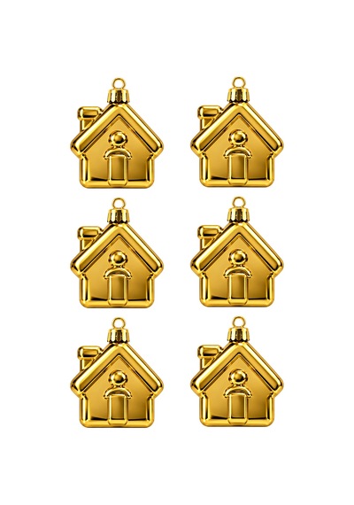 Waldern 6lı 6 Cm Ev Figürlü Yılbaşı Çam Ağacı Süsü Gold