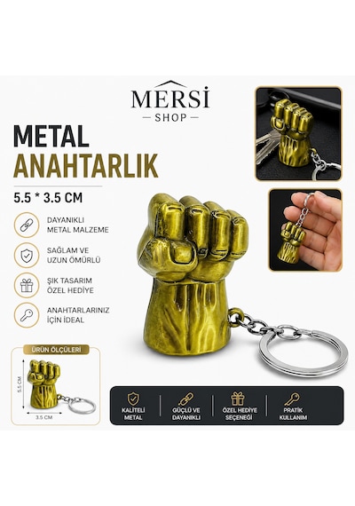 Metal Yumruk Anahtarlık Dayanıklı Şık Tasarım Anahtar Süsü 5.5x3.5 Cm Altın