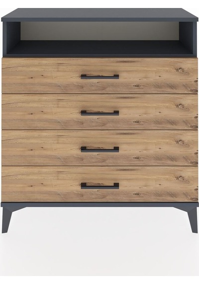 Arges Şifonyer Tek Raflı 4 Çekmeceli 88x30x96 Antrasit-çam Antrasit