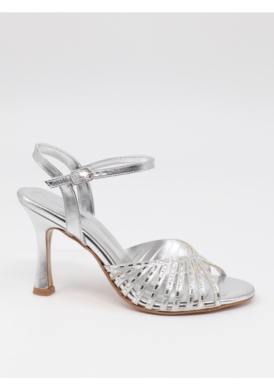 Nesilshoes Nesil Shoes Pine 134 Gümüş Taşlı Topuklu Dekolte Kadın Sandalet GÜMÜŞ