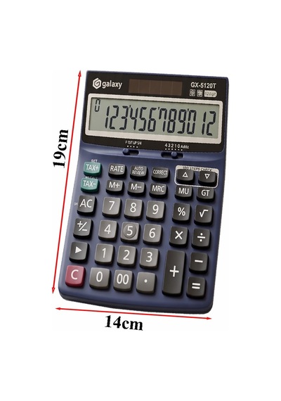 Hesap Makinesi Siyah 14x19 Cm 1 Adet Galaxy Gx-5120t 12 Haneli Orta Boy Okul Ofis Büro Masaüstü Hesap Makinası