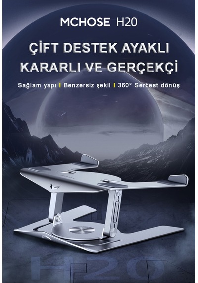 Mc-h20-1 Aluminyum 360 Döner, Katlanır,yükseklik Ve Açı Ayarlı Laptop, Notebook,tablet Standı Gümüş