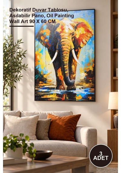 3 Adet Duvara Asmalı Yağlı Boya Pano Dekoratif Duvar Tablosu, Asılabilir Pano, Oil Painting Wall Art 90 X 60 Cm