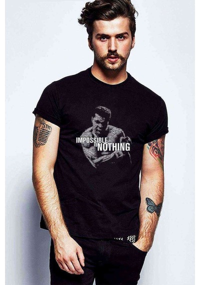 Muhammed Ali Typography Boks Baskılı Siyah Erkek Tshirt