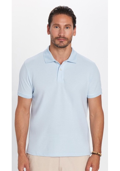 Tudors Erkek Slim Fit Dar Kesim %100 Pamuk Mavi Polo Yaka Tişört-32717 Mavi