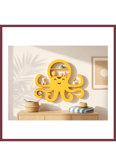 Storeşahin 3d Baskı Ahtapot Duvar Rafı - Dekoratif Mini Raf-sarı Shn0720