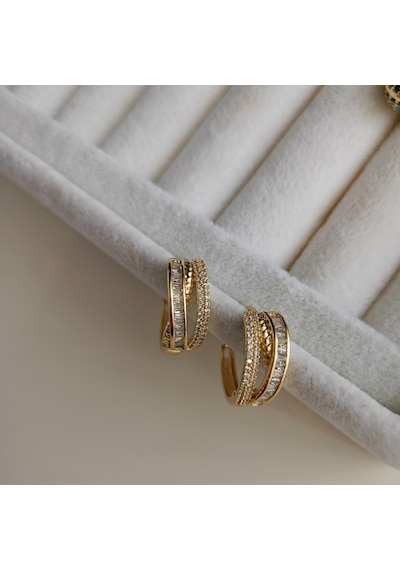Lente Aksesuar Xuping Gold Baget Ve Mikro Zirkon Taşlı Lüks Halka Küpe Altın