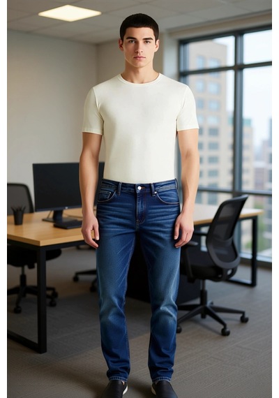 Ersefa Erkek Slim Fit Esnek Kot Pantolon Fonksiyonel Dayanıklı Kaliteli Indigo