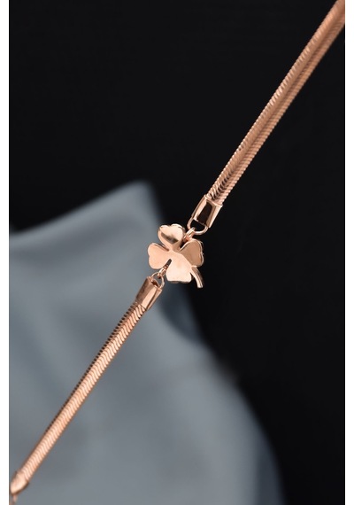 Papatya Silver 925 Ayar Gümüş Rose Kaplama Ezme Zincir Yonca Bileklik