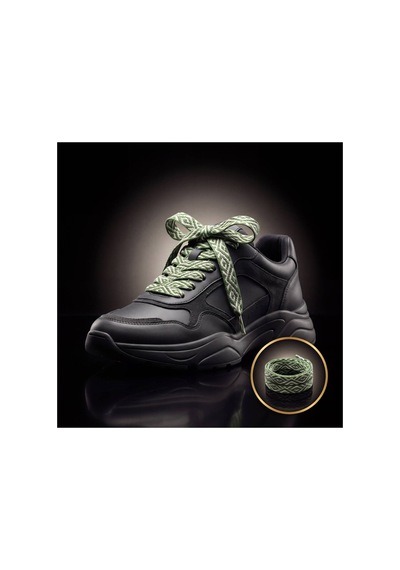 Last İcon Yeşil Krem Baklava Desenli Yassı Ayakkabı Bağcığı Spor Sneaker Yeşil & Krem