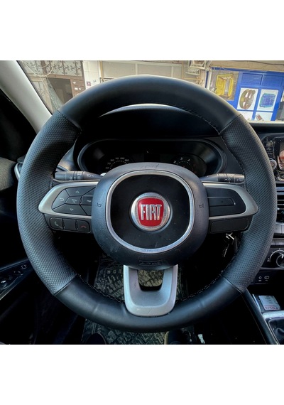 Dikişli Direksiyon Kılıfı Noktalı Deri Soft Düz Yüzeyli Deri Siyah Dikişli Egea İçin Siyah
