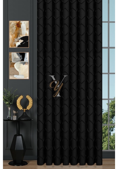 Jakar Kesme Fon Perde Ezgi V-6012 Siyah Siyah
