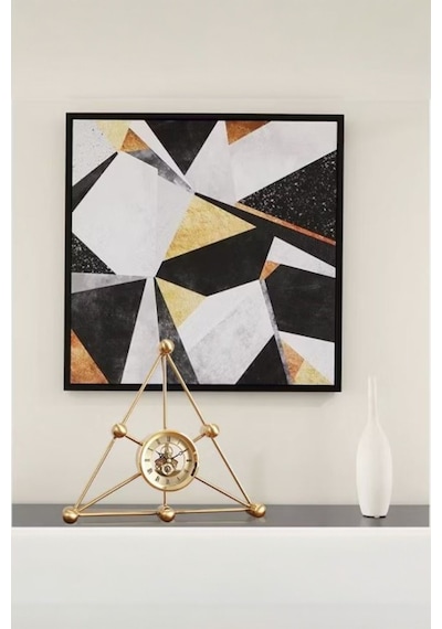 Chacha Home Luxury Üçgen Space Geometrik Sanat Masa Saati Lüks Dekoratif & Modern Hediyelik 35x30x5 Cm Gold