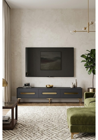 Tsa1806ag - Rany Tsa180 Tv Stand, Tv Sehpası Ve Tv Ünitesi Antrasit-gold 180cm Gri