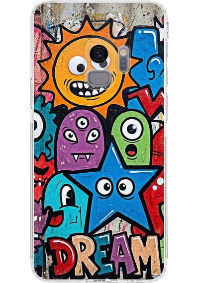 Samsung Galaxy S9 İle Uyumlu Grafiti Dream Street Tasarımlı Şeffaf Silikon Kılıf Şeffaf