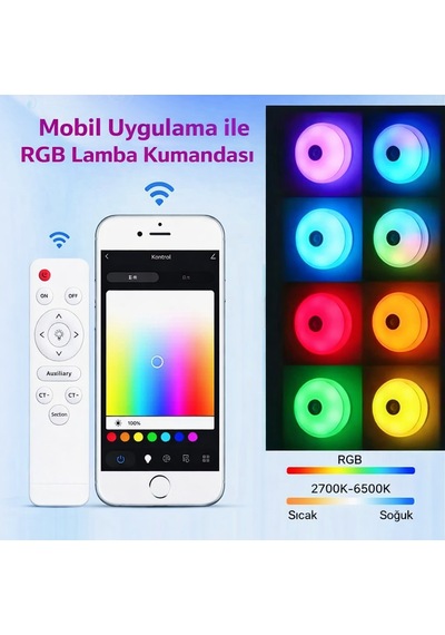 Akıllı Rgb Led Tavan Lambası Bluetooth Hoparlörlü, Müzikli, Uygulama Kontrollü 60w Beyaz