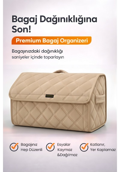 Bagaj Çantası Oto Bagaj Organizer Lüks Tay Tüyü Su Geçirmez Kaymaz Katlanır - Bej