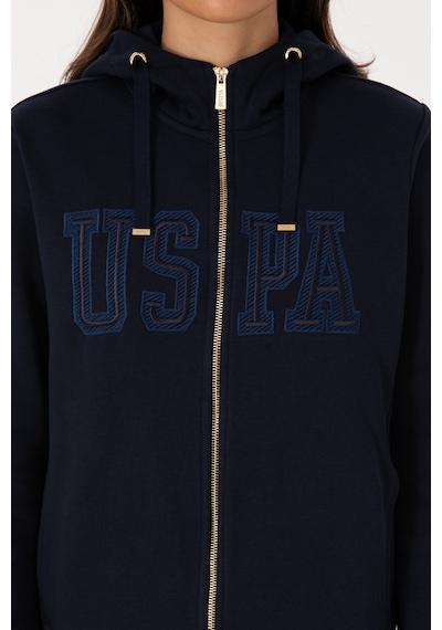U.S. Polo Assn. Kadın Lacivert Fermuarlı Kapüşonlu Basic Sweatshirt 50307769-VR033