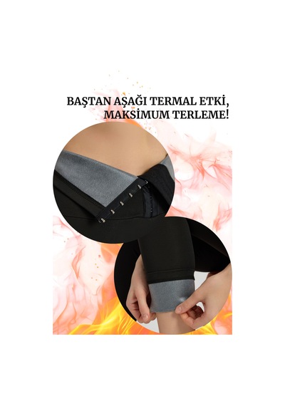 Kadın Yüksek Bel Termal Agraflı 3 Kademeli Korse Tayt,termal Tayt Siyah