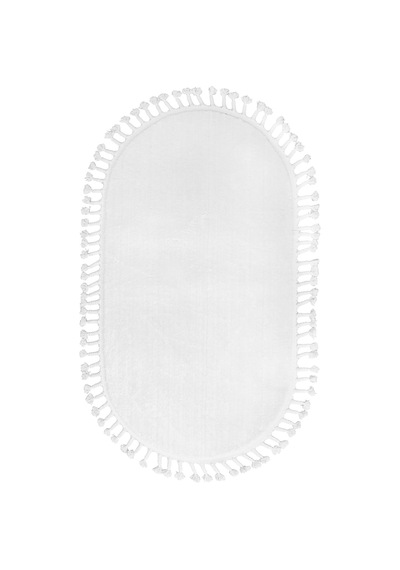 DijiDekor Beyaz Oval Post Dokuma Halı Saçaklı Peluş Yumuşacık Kaymaz Antibakteriyel