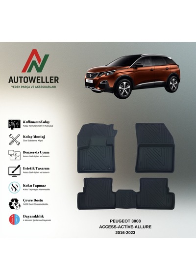 Peugeot 3008 2016-2023 Uyumlu Havuzlu Oto Paspas Access-active-allure