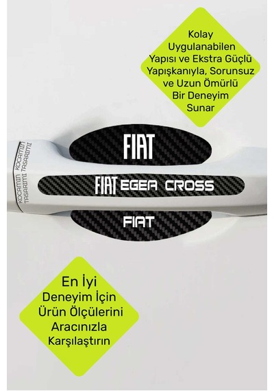 Fiat Egea Cross Karbon Kapı Kolu Koruma Seti 8 Parça Beyaz Yazılı Şık Ve Dayanıklı Folyo Seti