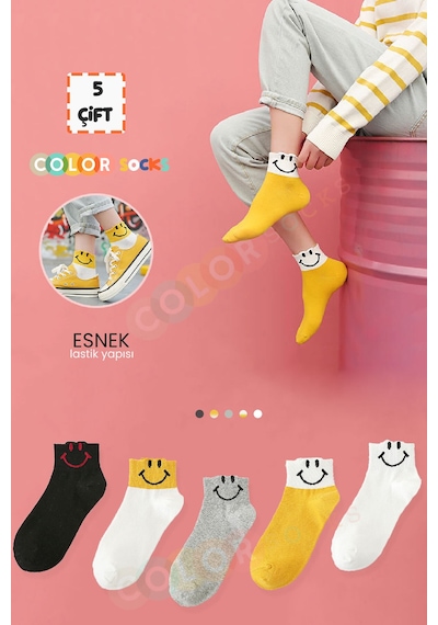5'li Kadın Smile Yarım Konç Spor Patik Çorap Extra Soft KARIŞIK
