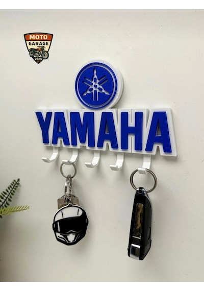 3d Yamaha Logolu Motosiklet Duvar Anahtarlığı - 5 Askılı Dekoratif Motorcu Askısı - 15 Cm