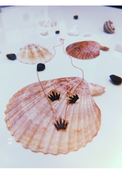 Gümüş Kraliçe Tacı Kolye Küpe Set