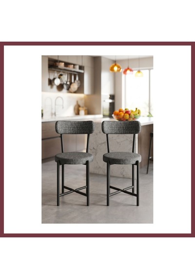 Storeşahin Sandalye 2 Adet Keten Kumaş Metal Ayak Modern Mutfak Sandalyesi Cafe Balkon Ofis Teddy 9813 Antrasit Shn0720