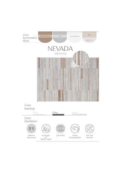 Cool Halı Nevada Gri Kahve Makine Halısı Çizgili Modern Yumuşak Parlak Oturma Odası Salon Halısı
