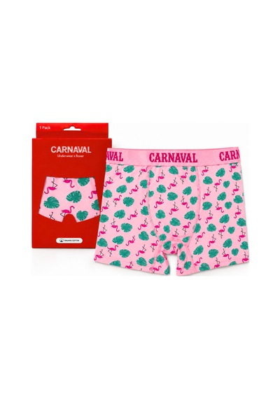 Carnaval Socks Flamingo Desenli Erkek Boxer Pamuklu Likralı Parlak Lastikli Kutulu Pembe Çoklu