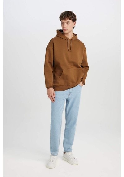 DeFacto Oversize Geniş Kalıp Kapüşonlu Kanguru Cepli Basic Düz Sweatshirt X8287AZ24AUBN550 Kahve Kahverengi