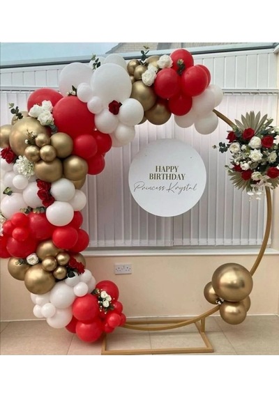 100 Adet Balon Ve Balon Zinciri Kırmızı Beyaz Ve Gold Krom Balon