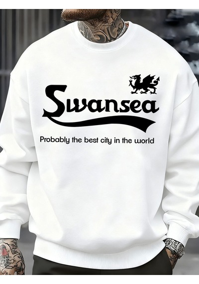 Startmore Startmoreswansea En İyi Şehir Mektup Tasarım Erkek Kazaklar Vintage Kazak Rahat Yumuşak Giyim Polar Hi Beyaz