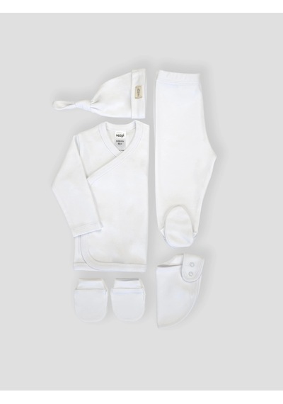 Sezgibaby Sezgi Bebek 5'li Hastane Çıkış Seti %100 Pamuk Unisex Beyaz
