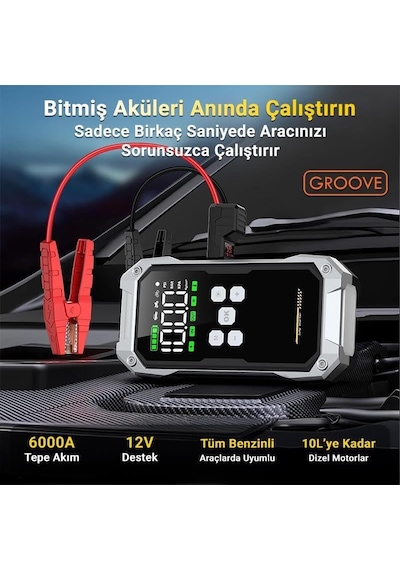 Tr F04 21600 Mah, 6000a Tepe Akımı Profesyonel Akü Takviye Cihazı + Lastik Şişirme Kompresörlü Taşınabilir Jum