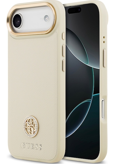 Apple Uyumlu iPhone 17 Air Kılıf Guess Lisanslı M-safeli Grained Yazı Ve Taşlı 4g Logolu Kapak Bej Bej