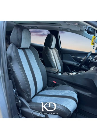 Peugeot 3008 Uyumlu Araca Özel Oto Koltuk Kılıfı 158595 Siyah-Gri