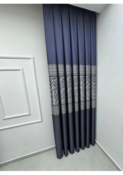 Nivemeshome Avşa Desen:632349 502 Lacivert 1/3 Sık Pile Fon Perde Apm Lacivert